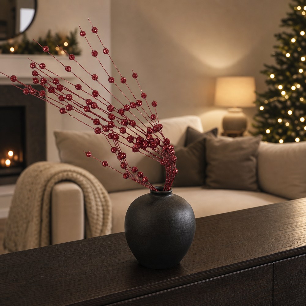 12 Branch Gold Bead Artificial Flower Bunch for Christmas Tree and Home Decoration