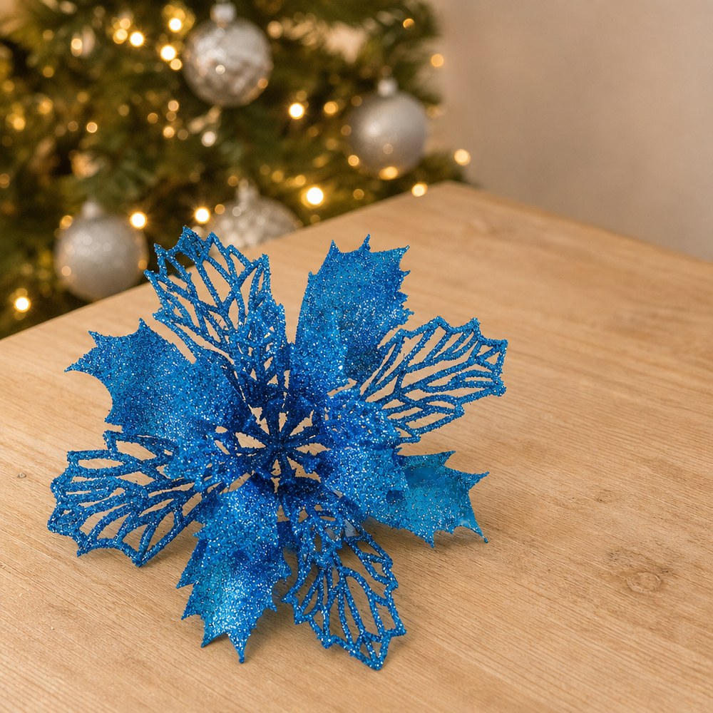 16cm Gold Powder Double Layer Artificial Christmas Flower for Tree Decoration