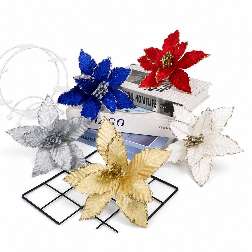 18cm Velvet Artificial Christmas Flower Pick with Clip