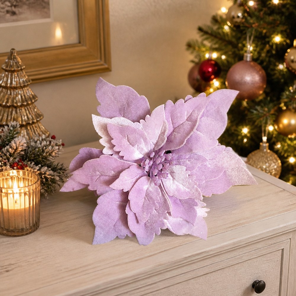 20cm Velvet Artificial Christmas Poinsettia Flower for Tree and Wreath Decoration