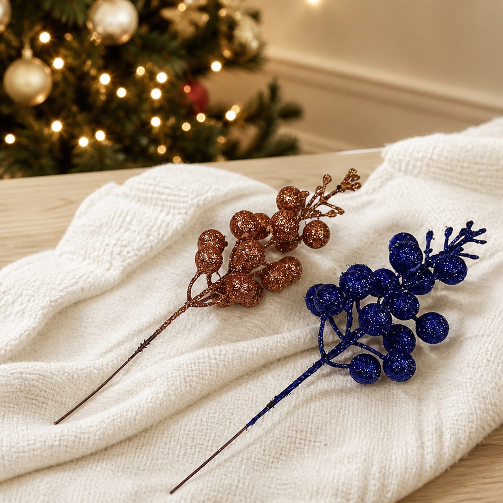 22cm Glitter Berry Artificial Christmas Spray for Tree Decoration