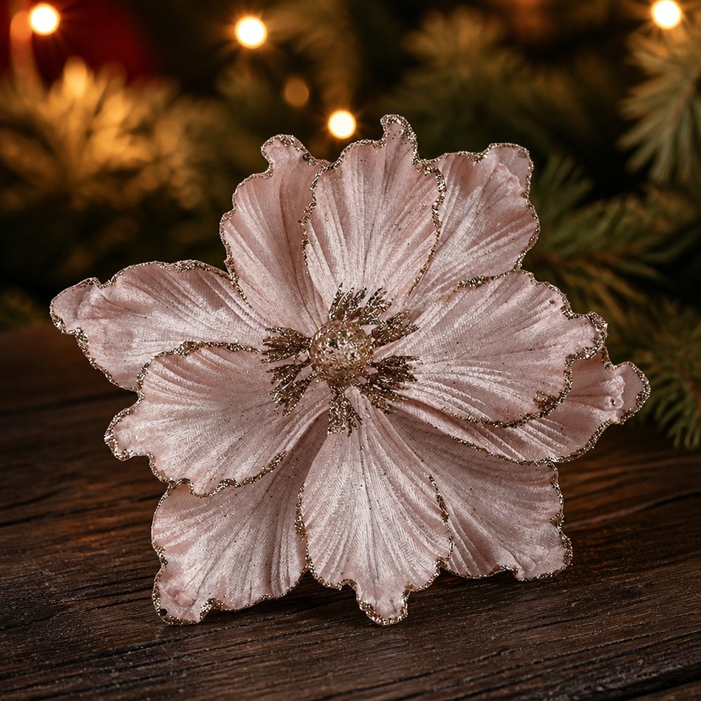 22cm Velvet Glitter Artificial Christmas Flower Ornament for Shop Window Display