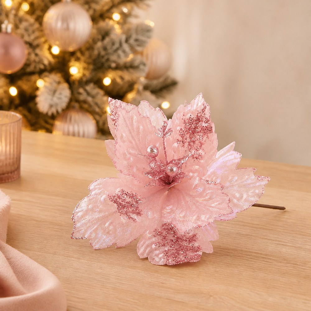 25cm Fabric Artificial Christmas Flower Spray for Home Decoration