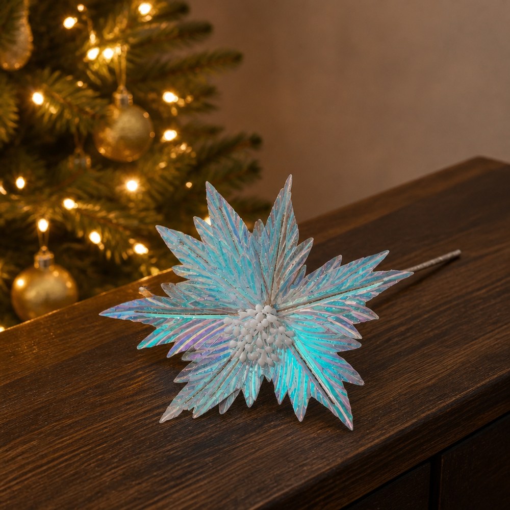 25cm Iridescent Handmade Artificial Christmas Flower for Tree and Wreath Decoration