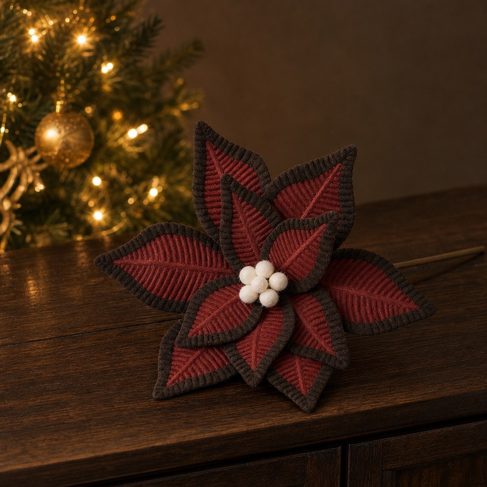 26cm Fabric Artificial Christmas Poinsettia Flower for Tree and Home Decoration