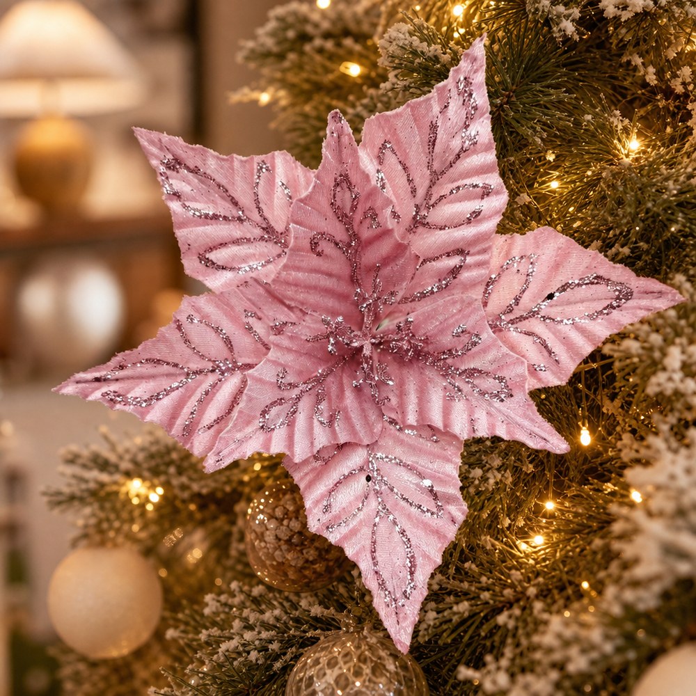 26cm Glitter Powder Artificial Christmas Flower Pick