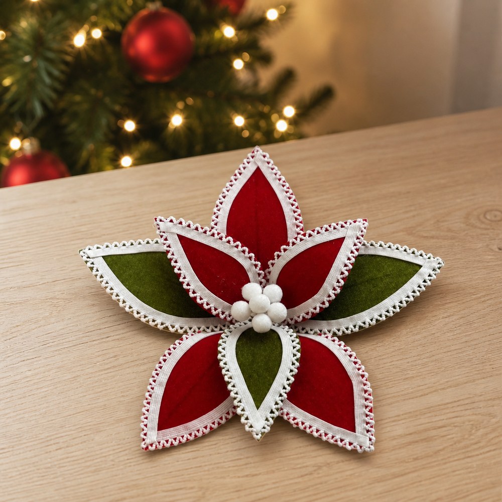 26cm Handmade Fabric Artificial Christmas Flower for Tree and Wreath Decoration