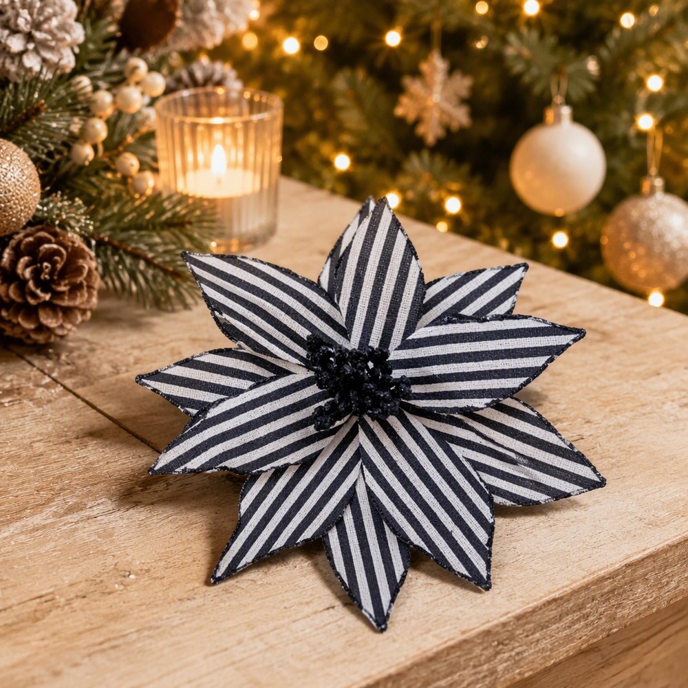 26cm Striped Artificial Christmas Poinsettia Flower for Tree Decoration