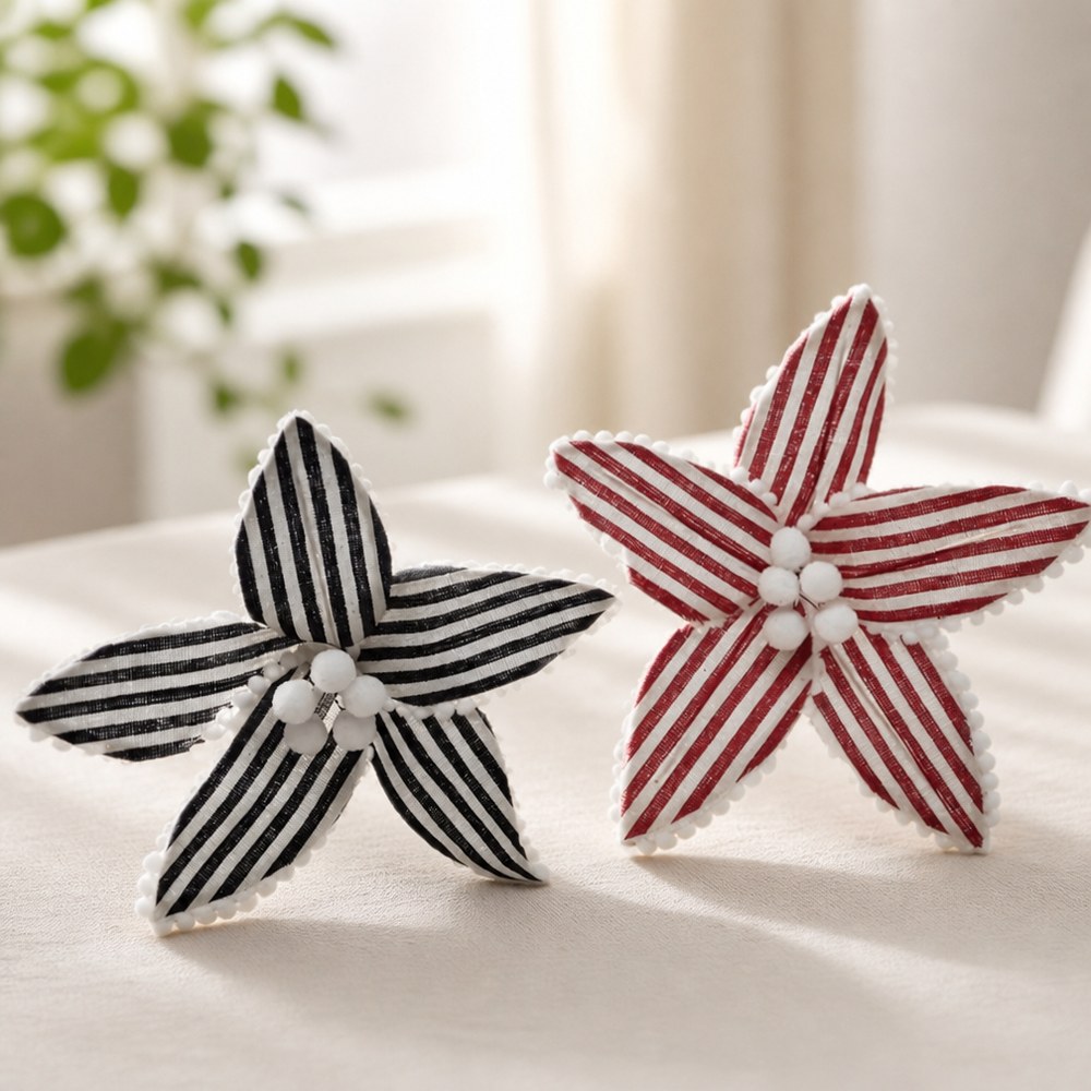 26cm Striped Cloth Artificial Poinsettia Flower for Christmas Tree Decoration