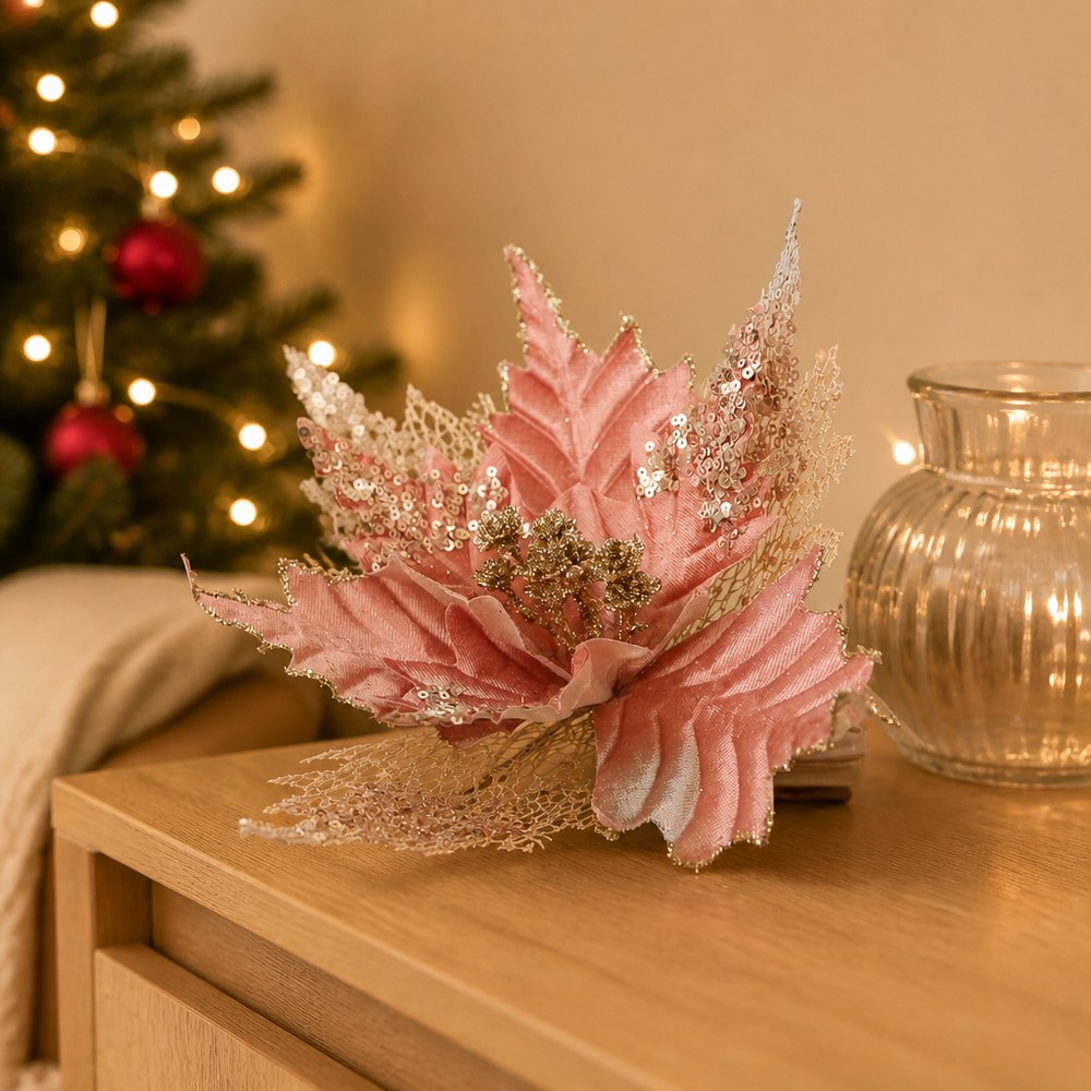 27cm Velvet Artificial Christmas Flower Heads for Wedding and Home Decoration