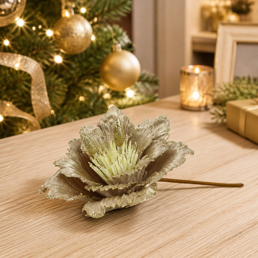 30cm Dusted Fabric Artificial Christmas Flower for Home and Table Decoration
