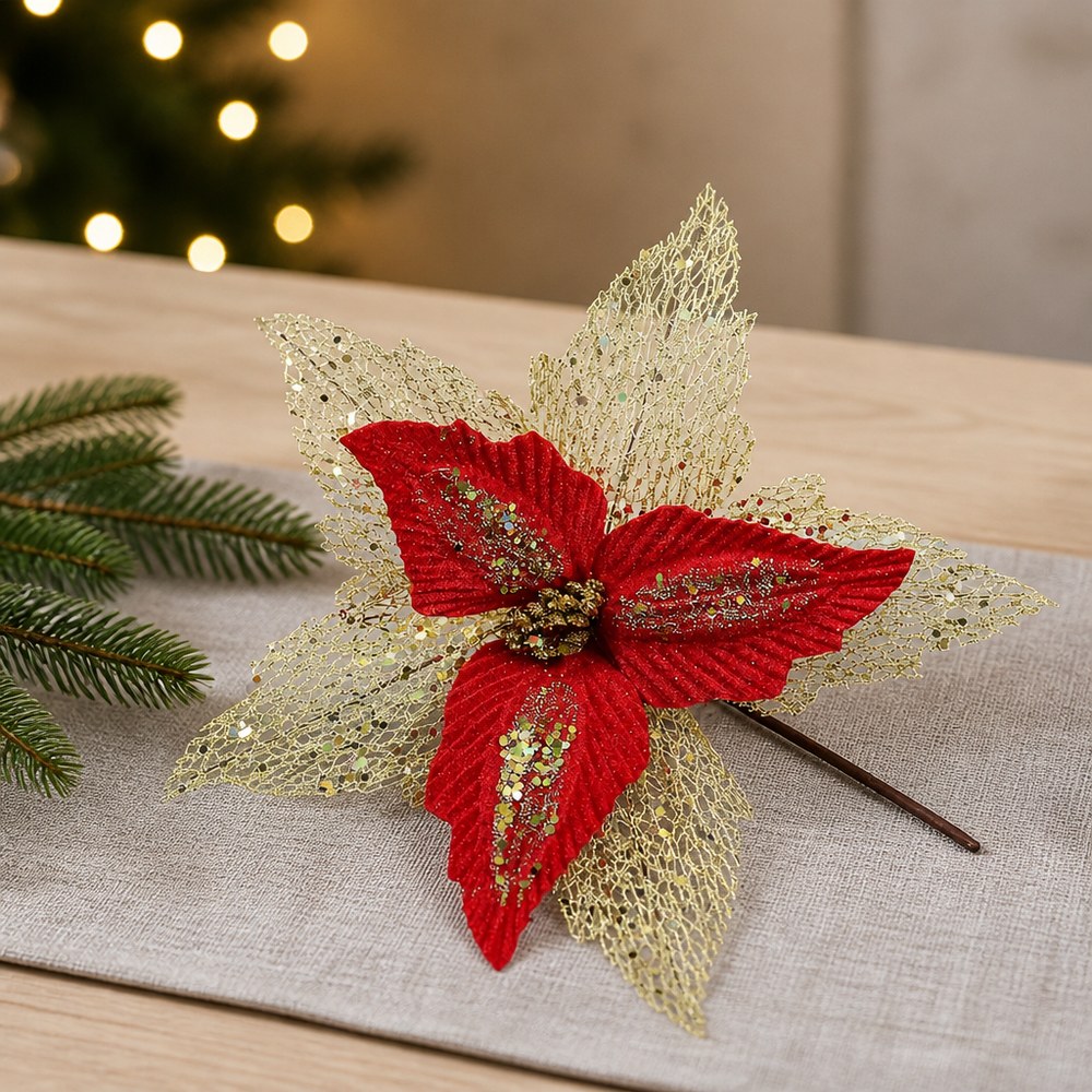 30cm Dusted Tulle Artificial Christmas Flower for Christmas Decoration