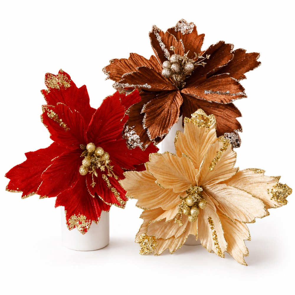 30cm Glitter Artificial Christmas Flower Head