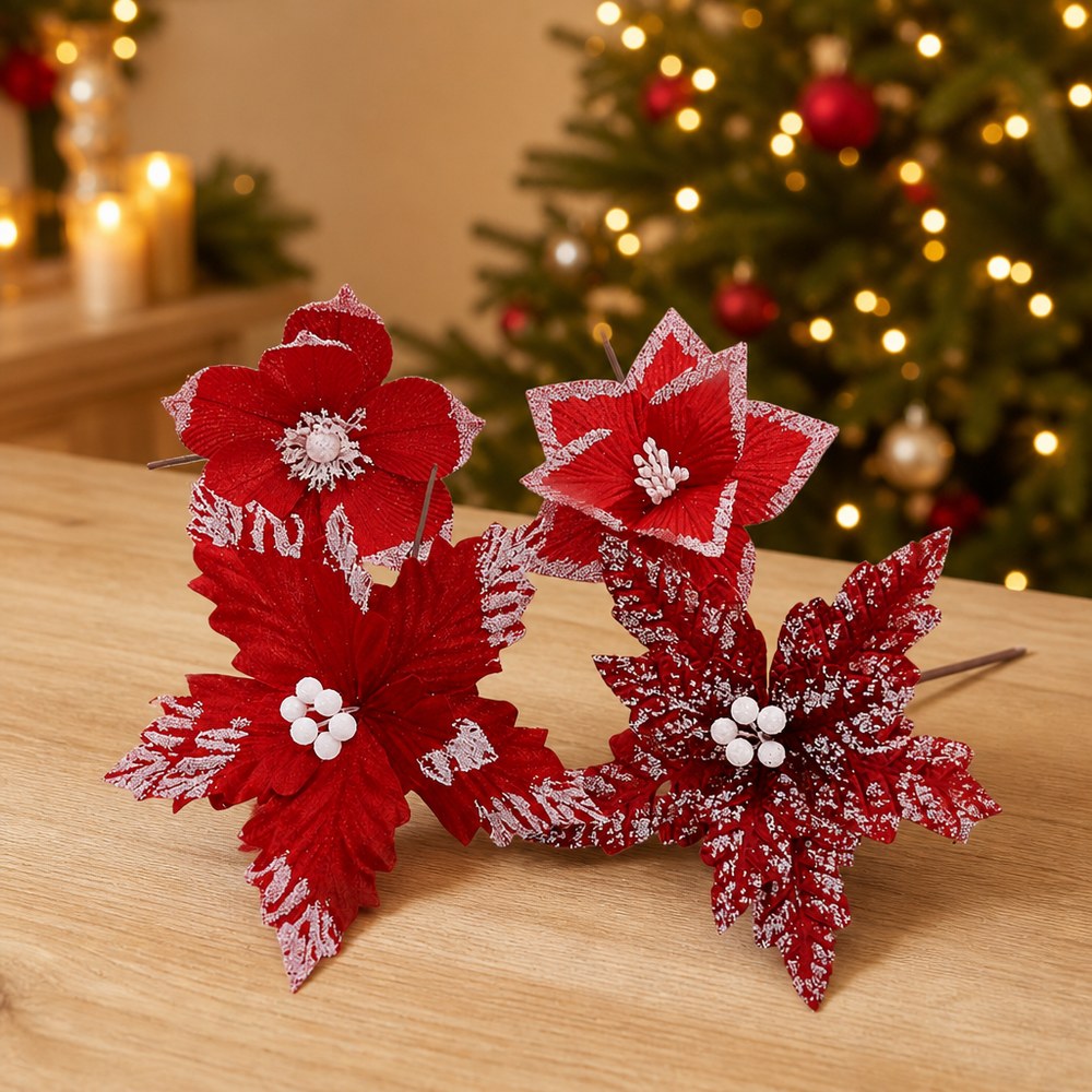 31cm Double Layer Velvet Artificial Christmas Flower for Tree Decoration
