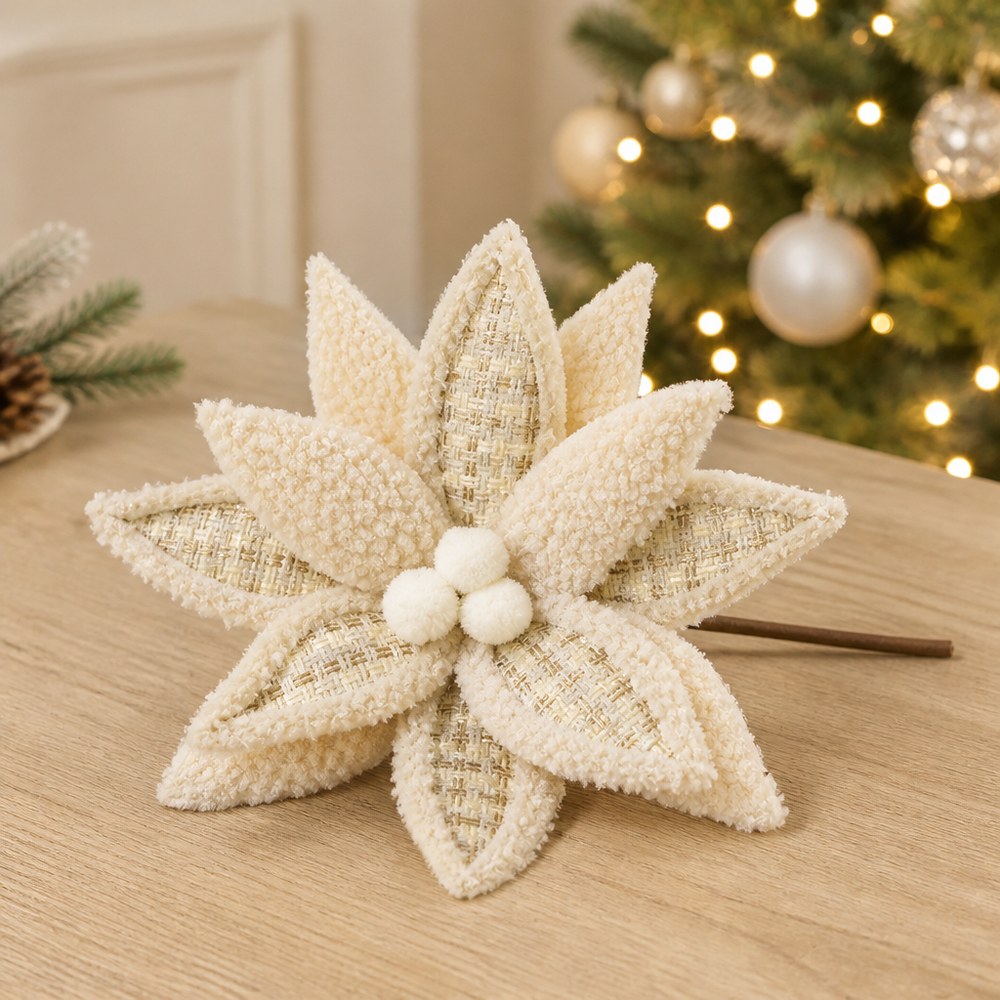32cm Linen Colour Artificial Christmas Poinsettia Flower for Wreath and Tree Decoration
