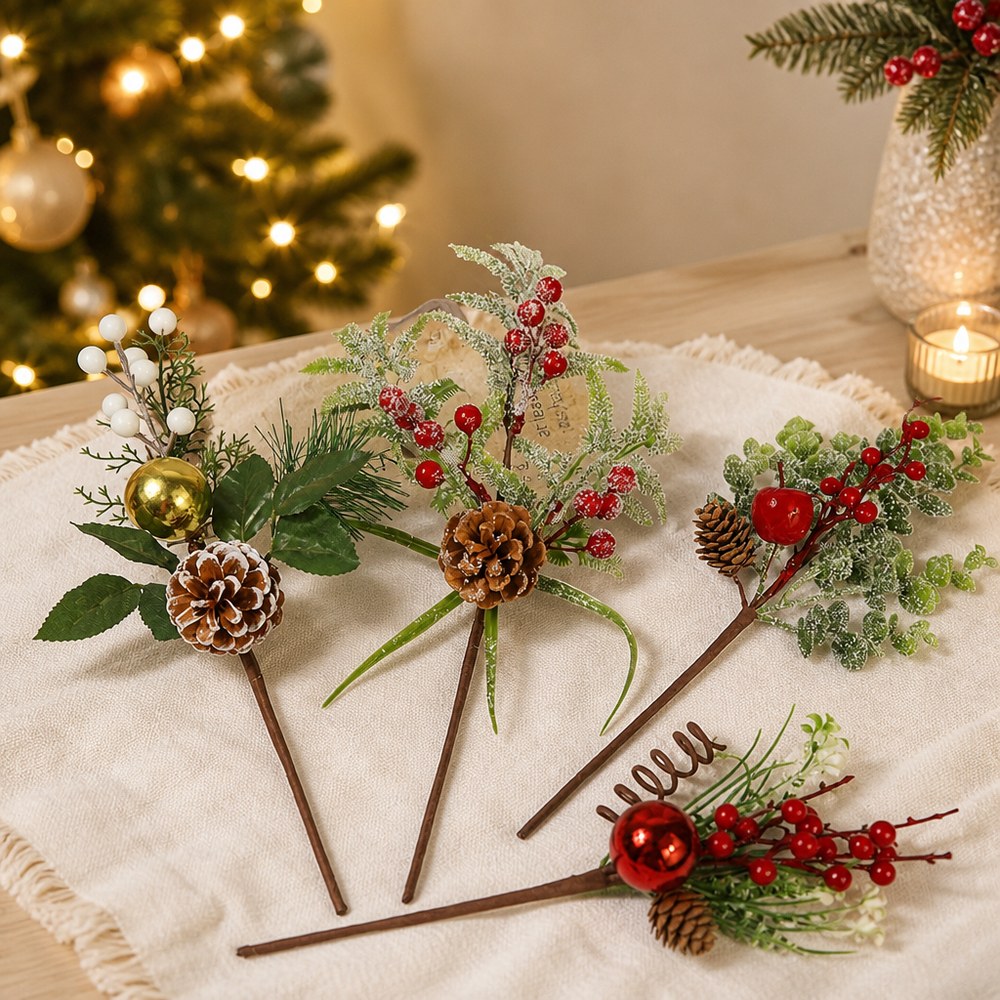 32cm Artificial Pine Cone and Berry Christmas Pick for Wreath Decoration
