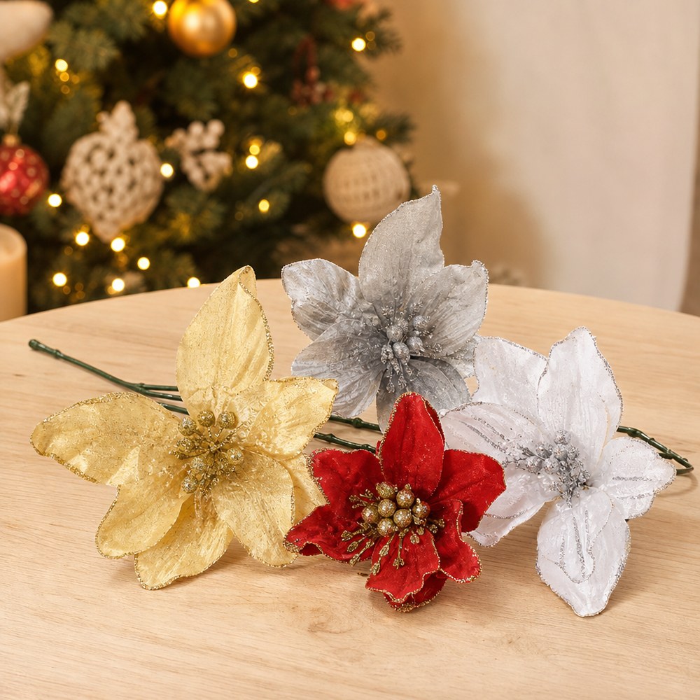 33cm Artificial Christmas Flower for Christmas Tree and Party Decoration