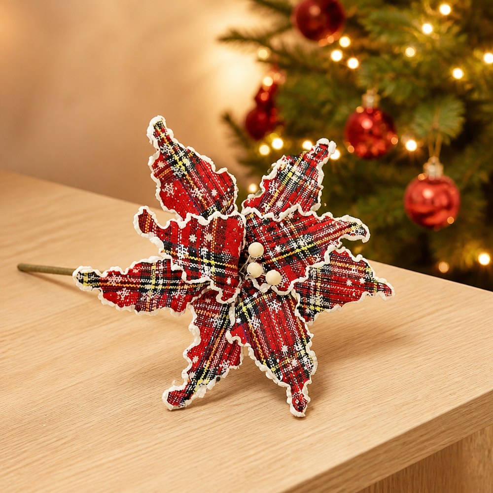 33cm Plaid Artificial Christmas Flower for Christmas Tree Decoration