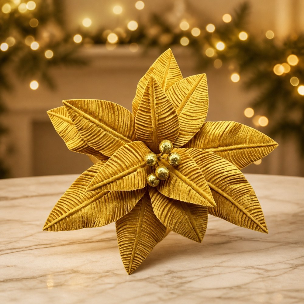 34cm Artificial Poinsettia Flower Cloth Christmas Decoration for Home and Tree