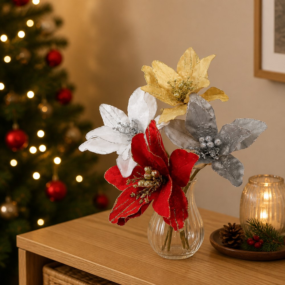 36cm Artificial Christmas Flower Picks for Party and Tree Decoration