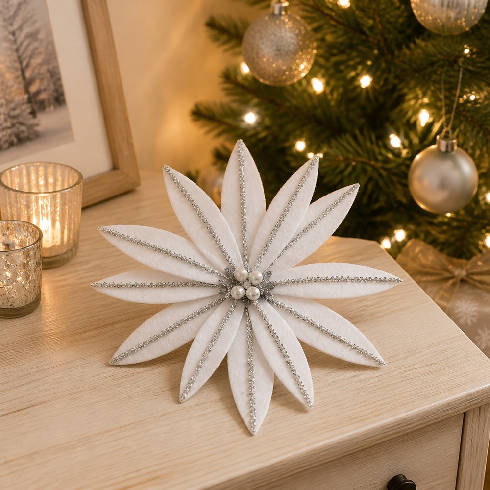 38cm Silver Frosted Artificial Christmas Flower for Party and Event Decoration