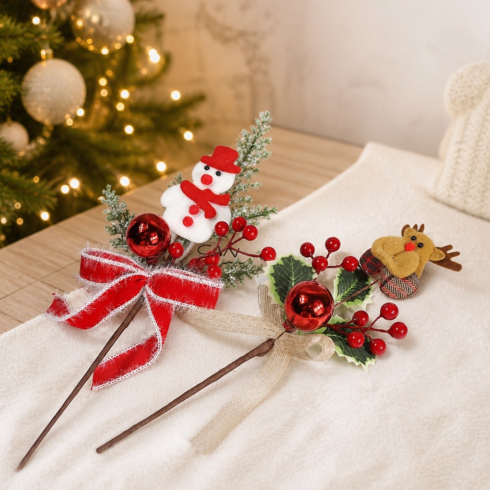 40cm Snowman Artificial Christmas Pick with Pine Needle for Tree Decoration