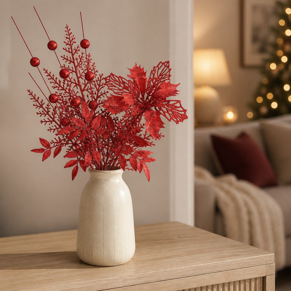 45cm Gold Powder Artificial Flower Bunch for Christmas Tree and Home Decoration