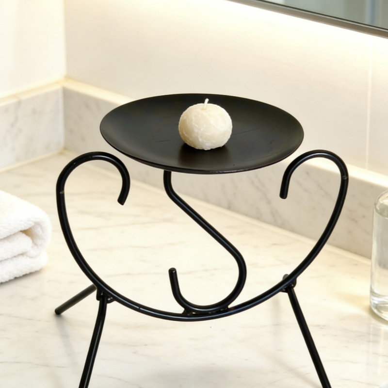 Ornate Scrolled Single Cup Iron Candle Holder