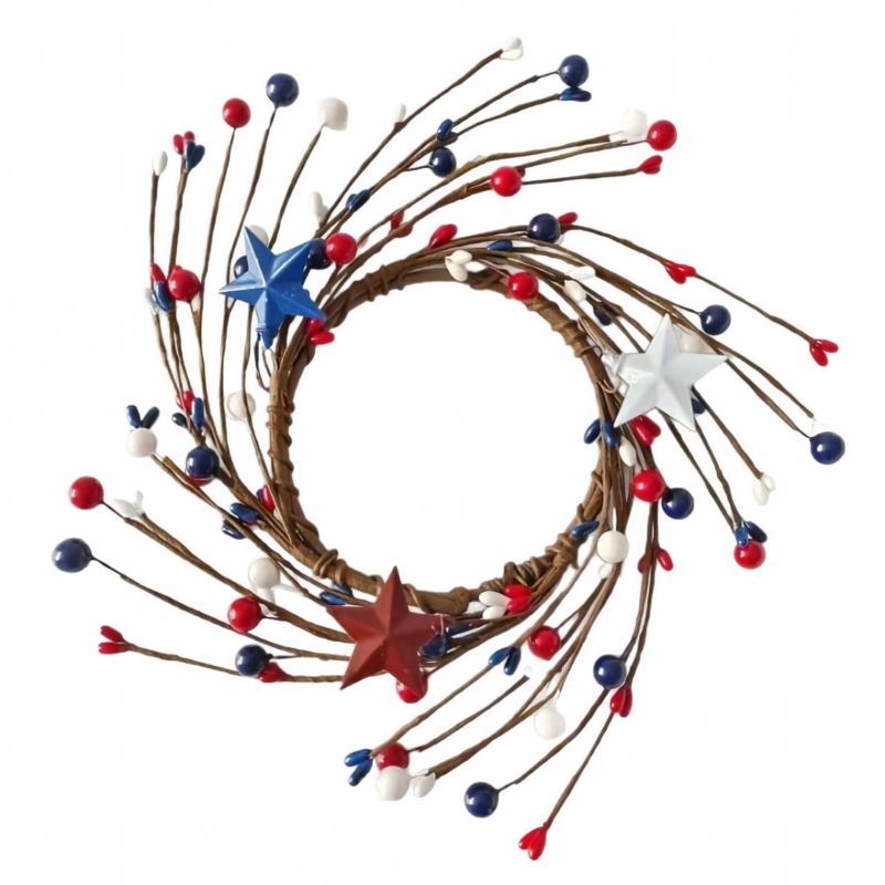 Patriotic Star Wreath with Red White and Blue Berries