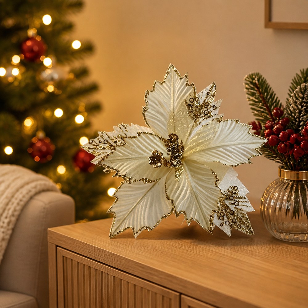 Artificial Christmas Flower Heads in 6 Styles
