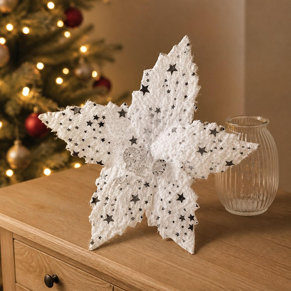 Artificial Glitter Christmas Flower Head for Christmas Tree Decoration