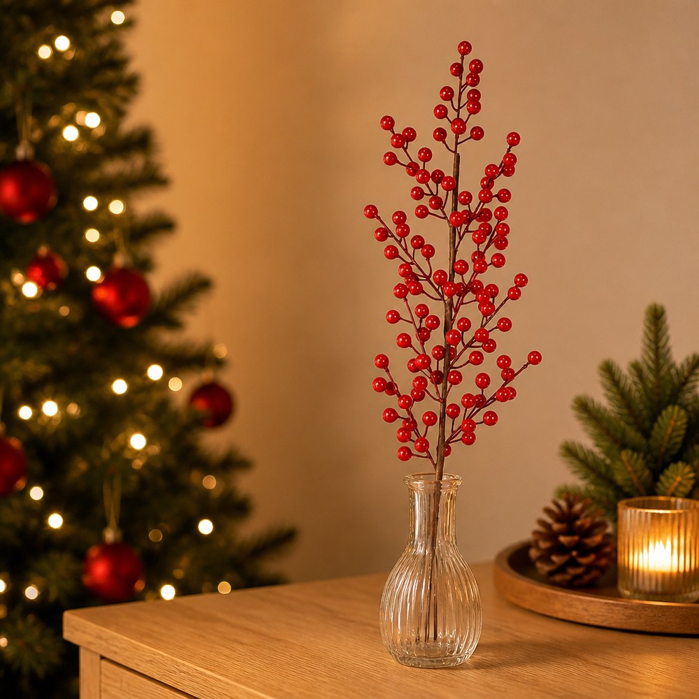 Artificial Red Berry Picks for Christmas Tree and Home Decoration