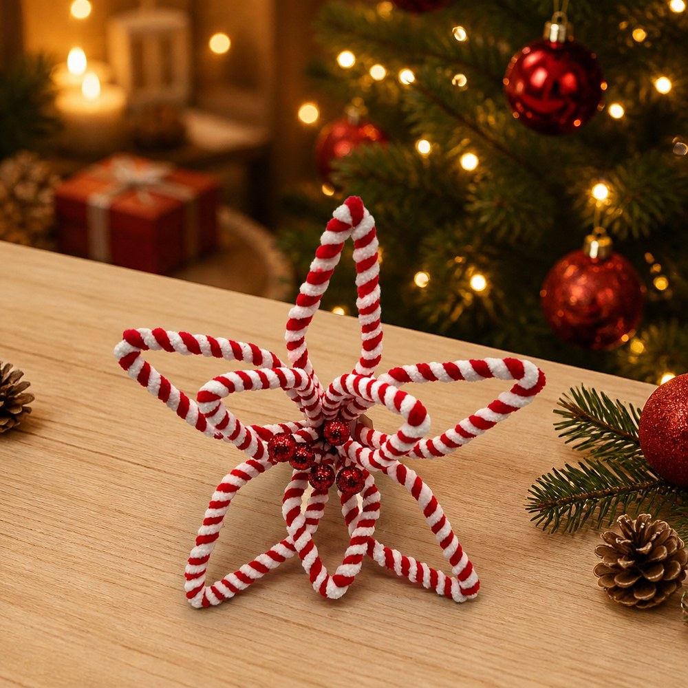 Candy Cane Twist Artificial Christmas Flower Ornament for Tree Decoration