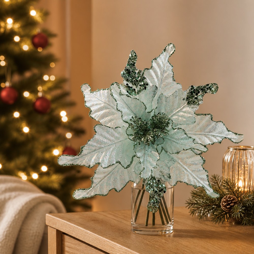 Luxury Fabric Artificial Christmas Flower Picks 28cm