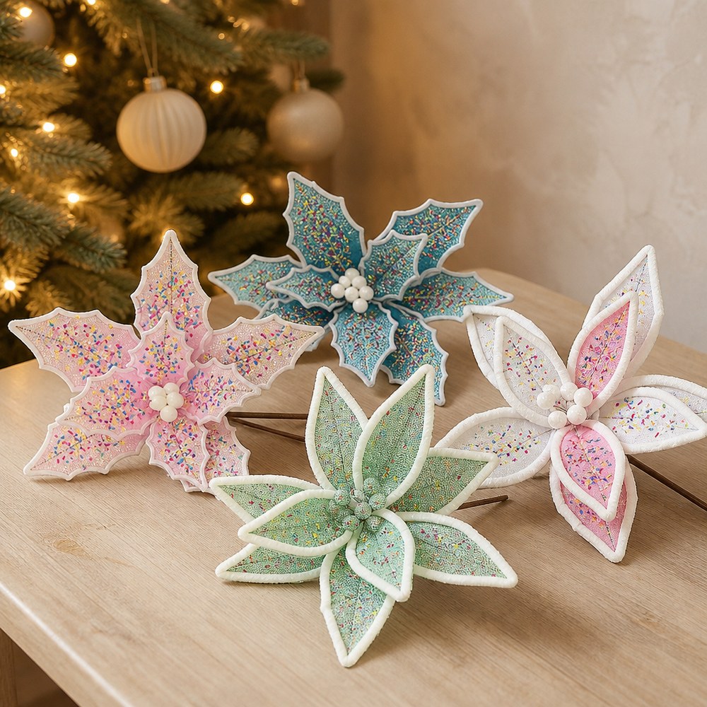 Macaron Colour Artificial Christmas Flower for Tree and Home Decoration