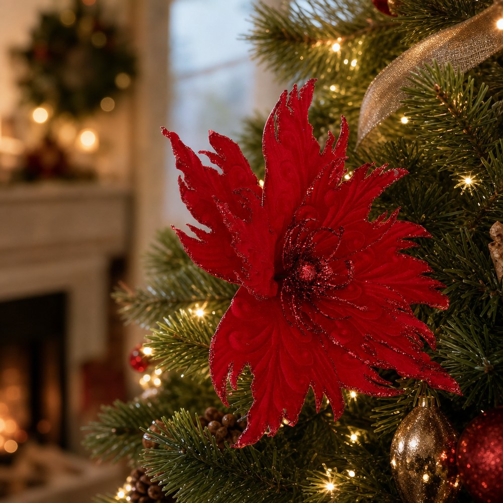 Premium Velvet Artificial Christmas Flower Pick