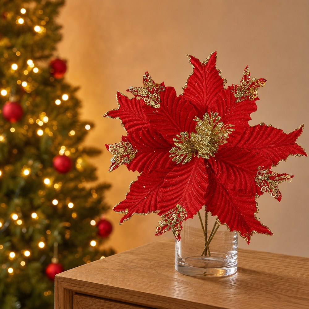 Red Artificial Christmas Flower Picks - 4 Styles