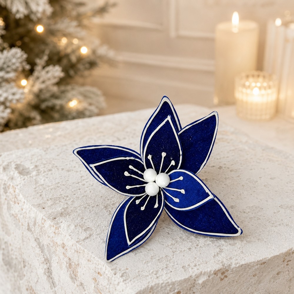 Velvet Artificial Christmas Poinsettia Flower Head for Tree and Home Decoration