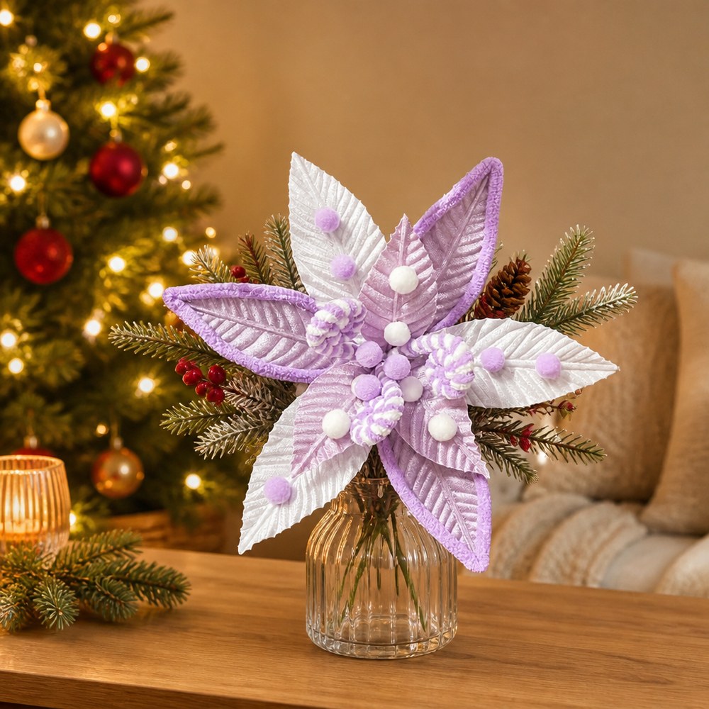Velvet Candy Christmas Flower Picks with Pearl Berries