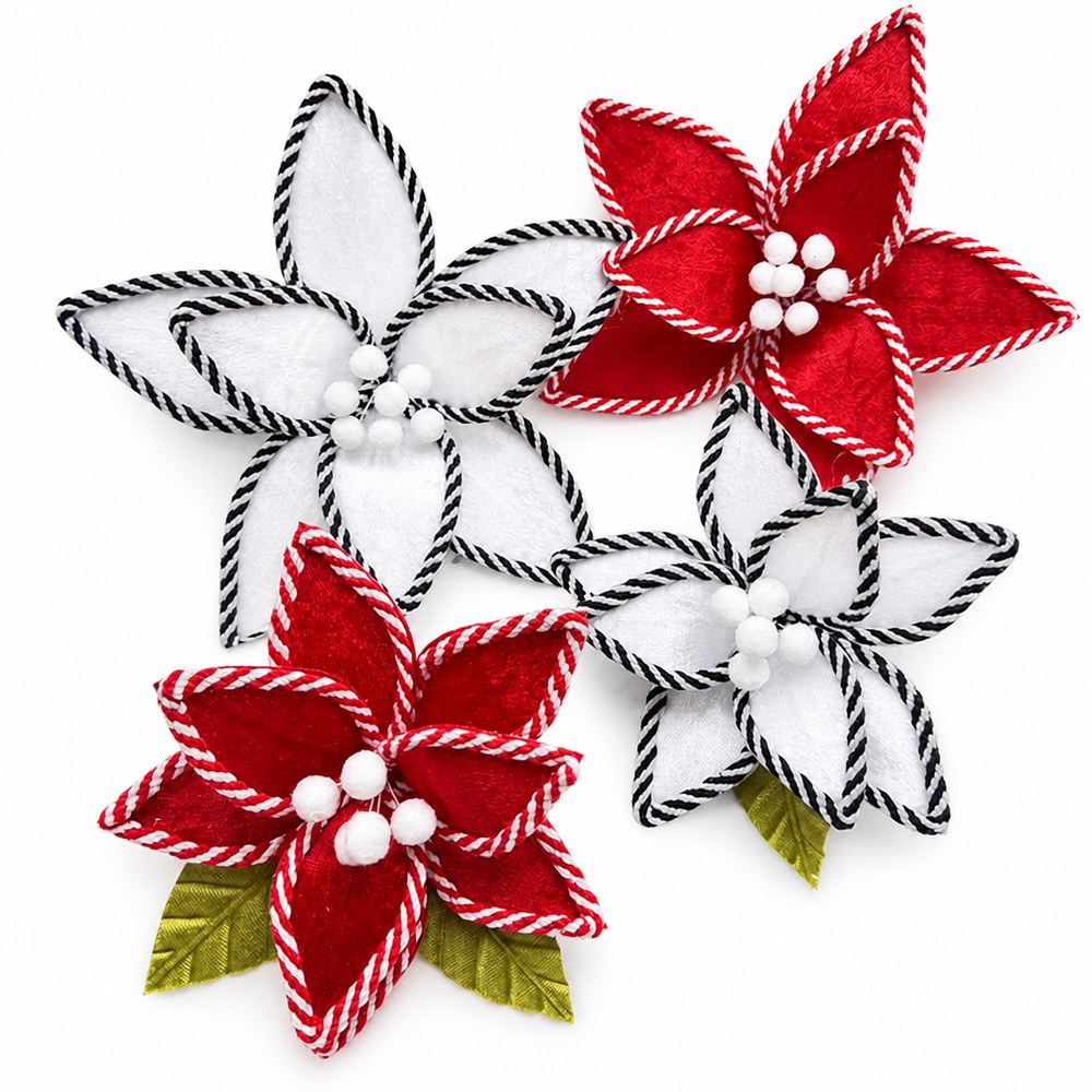 Velvet Candy Stripe Artificial Christmas Flower Pick