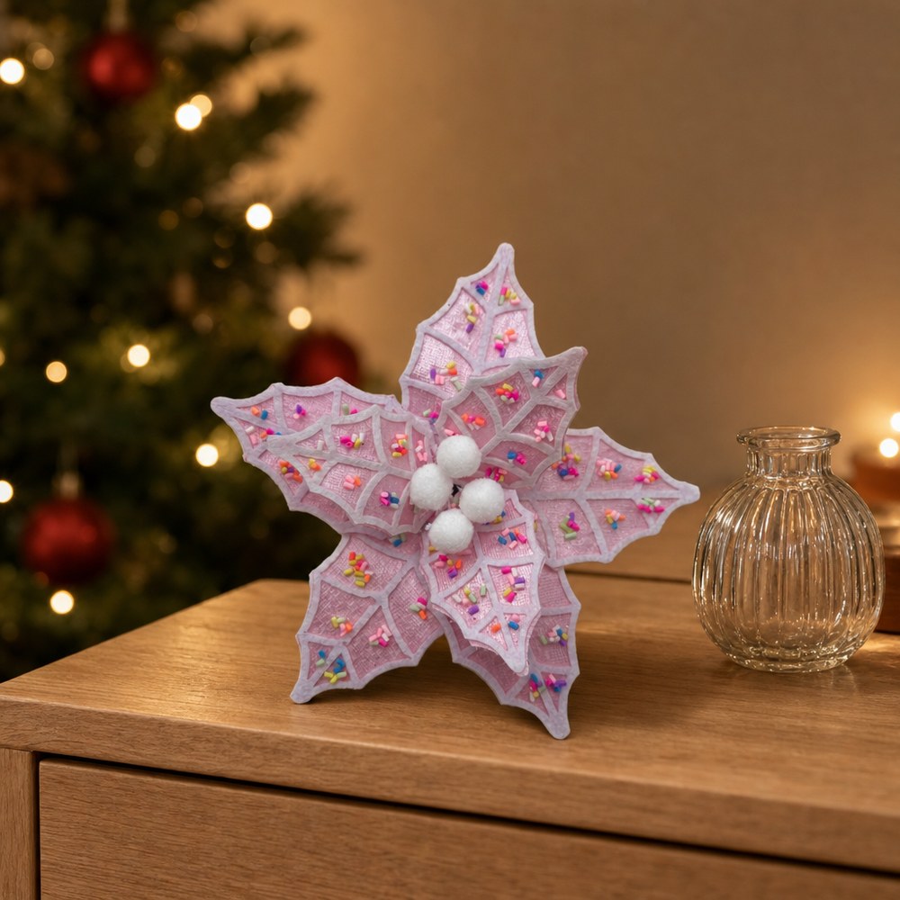 Velvet Glitter Artificial Christmas Flower Head for Table Decoration