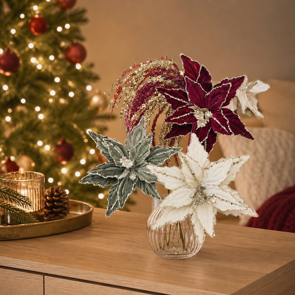 Wine Red and Champagne Artificial Christmas Flower Picks